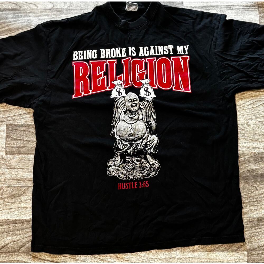 Vintage Phat Doc Being Broke Is Against My Religion Buddha T-Shirt Men's 4XL